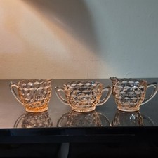 Vintage Pressed Glass Footed Creamer, Star and Button Pattern, listing 2