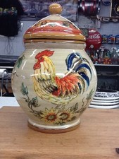 Ceramic Figural Rooster Covered Cookie Jar / Canister Set, Hand-Painted Majolica-Style — listing 4