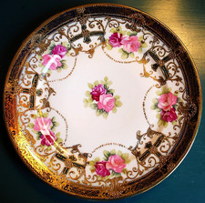 Antique Hand-Painted Nippon Porcelain Handled Nut/Bonbon Dish with Rose Cartouches — listing 6