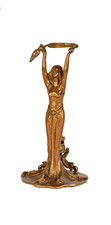 Antique Figural Spelter Lady Table Lamp with Two Floral Milk Glass Shades L. & F. Moreau, listing 3