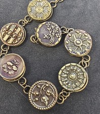 Antique Victorian Button Bracelet, Assembled from Enamel & Cut-Steel Buttons, Multi-Color, 7.5" L — listing 5