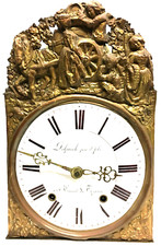 Antique French Comtoise 'Horloge de Parquet' Longcase Clock with Curved Fruitwood Case and Repoussé Rooster Pendulum — listing 5