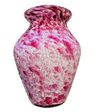 Hand-Blown Cranberry Spatter Art Glass Bud Vase with Applied Handles and Ruffled Rim — listing 4