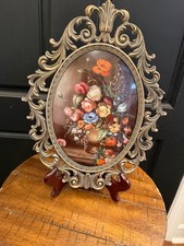 Set of 3 Ornate Italian Brass Rococo Frames with Silk Portrait Prints (Marie Antoinette Style) — listing 6