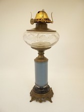 Victorian Brass Oil Lamp with Pink Satin Glass Font and Ruffled Tulip Shade