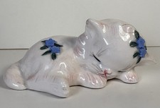 Miniature Resin Sleeping Orange Tabby Kitten Figurine in Green Stocking — listing 4
