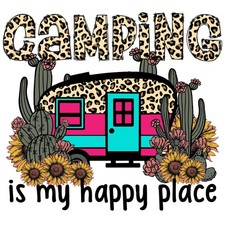"Camping Is My Happy Place" Graphic Racerback Tank Top, Heathered Charcoal, Size L — listing 5