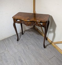 French Louis XV Style Carved Walnut Occasional Side Table with Cabriole Legs and Turned Finial Stretcher — listing 2