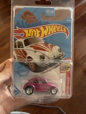 Pair of Die-Cast Toy Cars — Teal VW Beetle & Pink/White 1950s Station Wagon — listing 2