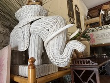 Vintage Wicker Elephant Side Table / Plant Stand with Round Top — listing 3