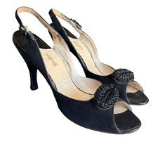 Vintage Neiman Marcus Gray Kid Leather Kitten Heel Pumps, Size 9.5 B — listing 5