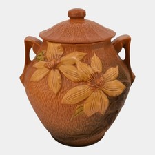 Roseville Pottery Clematis Cookie Jar in Brown/Green Glaze — listing 3