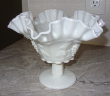 Westmoreland Paneled Grape Milk Glass Set - Pitcher, Gravy Boat with Underplate, and Footed Compote — listing 4