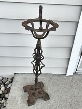 Vintage Cast Iron Pedestal Standing Ashtray with Scrollwork Base — listing 4