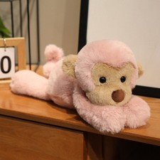 Vintage Pink & Cream Plush Monkey with Satin Rosette Accent