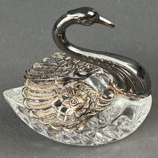Vintage Sterling Silver & Lead Crystal Swan Figural Open Salt / Dish, West Germany — listing 4