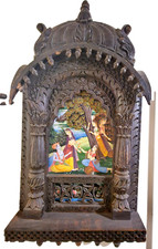 Hand-Carved Wooden Hindu Home Temple Mandir Pooja Shrine with Twisted Columns — listing 5