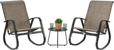 3-Piece Outdoor Patio Bistro Set - Two Sling Stacking Chairs & Glass-Top Side Table