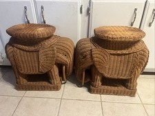 Vintage Wicker Elephant Side Table / Plant Stand with Round Top — listing 4