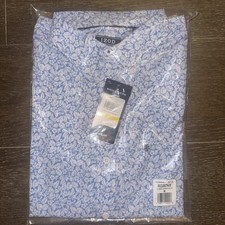 IZOD Men's Non-Iron Stretch Blue Plaid Long Sleeve Button-Down Shirt, Size Large