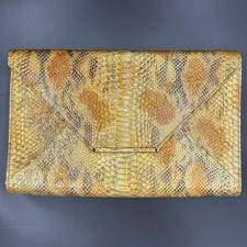 Vintage Genuine Python Snakeskin Envelope Clutch with Whipstitched Edges