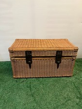 Vintage Black Steamer Trunk with Pink Wood-Grain Lined Interior — listing 3