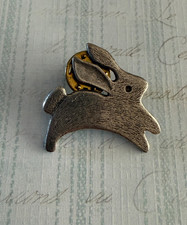 Pair of Figural Bunny Rabbit Brooch Pins with Faux Pearl Body and Rhinestone Accents — listing 5