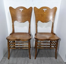 Antique Victorian Pressback Oak Rocking Chair with Spindle Back and Scroll Carving — listing 5