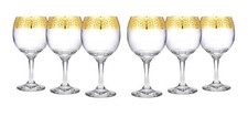 Set of 6 Vintage Gold-Rimmed Ribbed Glass Tumblers with Waisted Form — listing 4