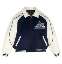 Black Wool Body Leather Sleeve Varsity Letterman Jacket with Novelty Patches, Size 2XL — listing 3