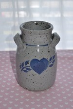 Studio Pottery Handled Soup Crock with Blue Floral & Heart Design — listing 2