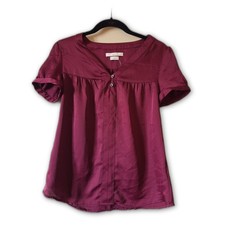 Boho Peasant Top - Red Cotton Crochet Lace Smocked Blouse with Wood Star Pendant, Size Small — listing 5