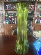 Vintage Mid-Century Green Swung Glass Floor/Table Vase with Ribbed Body — listing 2