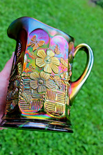 Vintage Blue Carnival Glass Grape & Cabochon Pitcher and Tumbler Set — listing 3