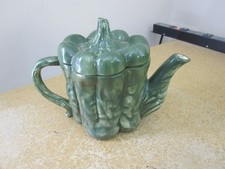 Figural Red Bell Pepper Teapot with Green Stem Lid, Handle and Spout — listing 5