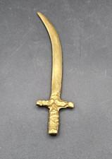 Decorative Ornate Brass-Handled Letter Opener Set with Sheath, Scimitar/Dagger Style — listing 6