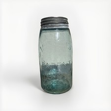 Antique Aqua Glass Mason's Patent Nov 30th 1858 Maltese Cross Fruit Jar with Crown Zinc Lid — listing 5