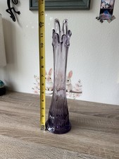 Amethyst Purple Art Glass Vase with Rolled Flared Rim, Squat Bulbous Form — listing 6