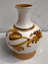 Studio Pottery Stoneware Bottle Vase with Ash Glaze and Wave-Carved Base — listing 4