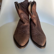 Frye Cognac Brown Leather Western Boots with Embossed F Logo
