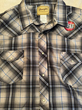 Wrangler Western Shirt Men's Short Sleeve Blue Plaid Pearl Snap — listing 4