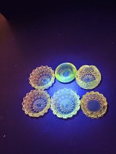 Vaseline Uranium Glass Individual Open Salt Cellar / Master Salt Dip, Rectangular Waffle-Base Pattern (2" x 1 1/4") — listing 2