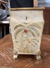 Chinese Export-Style Crackle Glaze Porcelain Rectangular Planter with Palm Tree Motif and Bronze Elephant Feet — listing 6