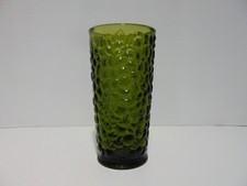 Sascka B Art Glass Cylinder Vase, Green with Embossed Grapevine Motif, 10" Tall