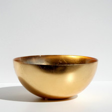 Vintage Clear Glass Flared Trumpet Vase with Gold Gilt Grape Leaf Decoration and Gold Bands — listing 5