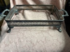 Vintage Silver-Plated Pierced Metal Casserole/Bowl Holder Frame with Ribbon Bow Swag Ornament and Handles — listing 6