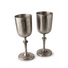 Set of 4 Antique Pewter Goblets with Baluster Stems, Touchmarks to Base