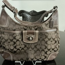 Coach Signature Mini C Jacquard Hobo Shoulder Bag with Tan Leather Trim