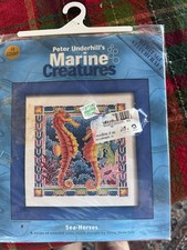 Framed Hand-Stitched Seahorse Cross-Stitch Needlework, Green Mat — listing 4