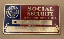 Vintage Brass Metal Engraved Social Security Card - Donald E. Strange, No. 030-09-5270